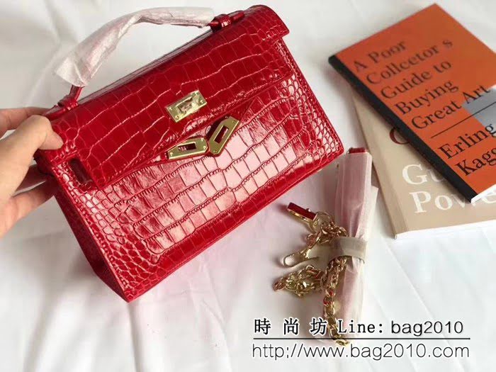 愛馬仕Hermès mini Kelly鱷魚紋時尚百搭包 可單肩手拿 0AM1644